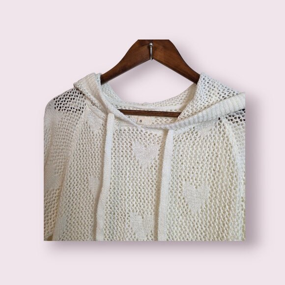 Pol Womens Heart Pull Over Split Back Knit Hoodie Cropped Hoodie White Small Top - Picture 5 of 13